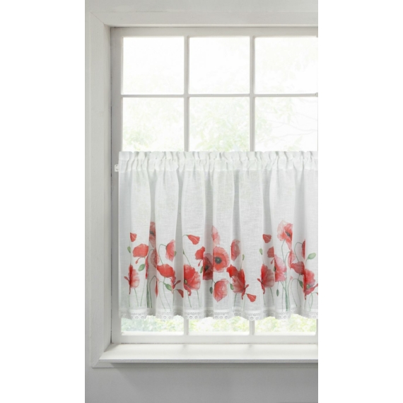 Mari pipacs mintás vitrázs függöny Fehér/piros 60x150 cm